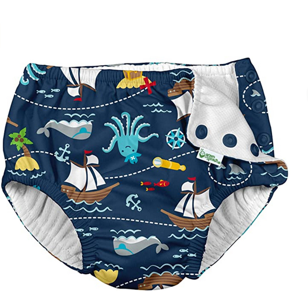 Iplay Baby Snap Reusable Absorbent Swimsuit Diaper Pirate Ship Blue Size 6M